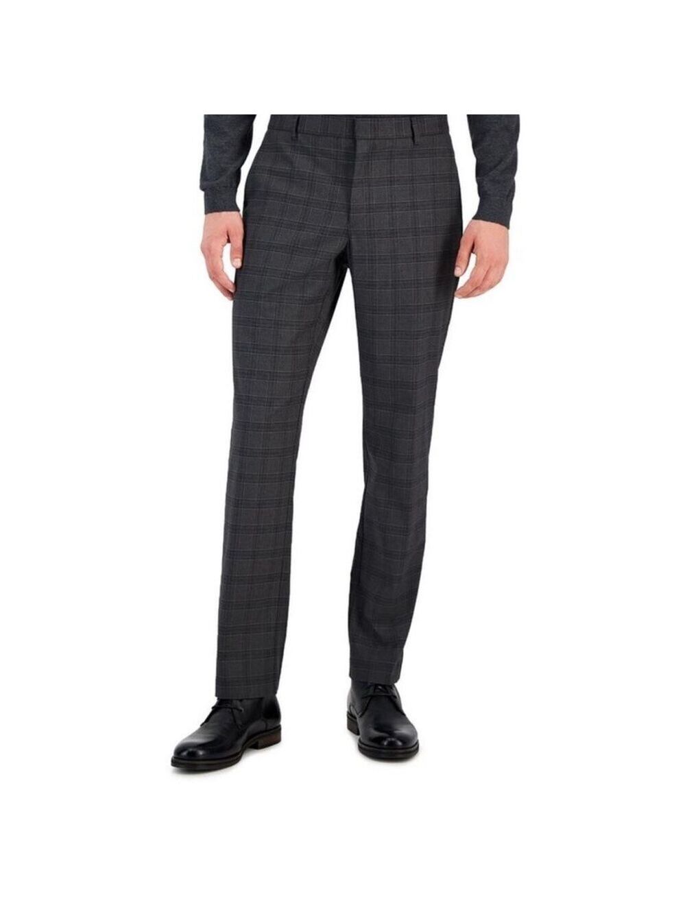 Tommy Hilfiger Men’s Tate THFlex Modern Fit Checkered Grey/Burgundy Dress Pants